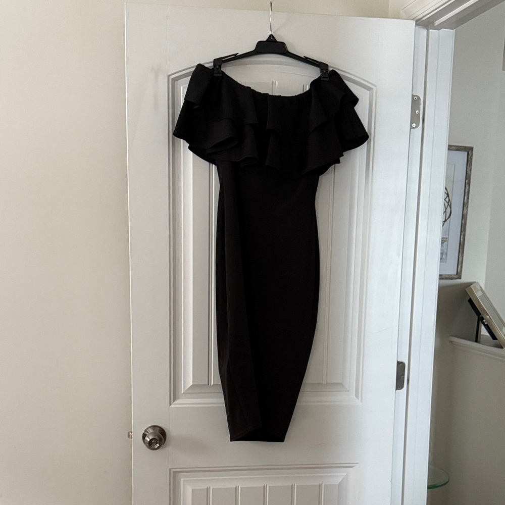 Boohoo Black Strapless Ruffle Dress